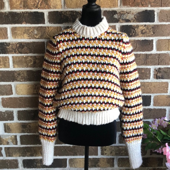 Zara Chunky Knit Puff Sleeve Mock Neck Sweater in Multi Color - Picture 4 of 12